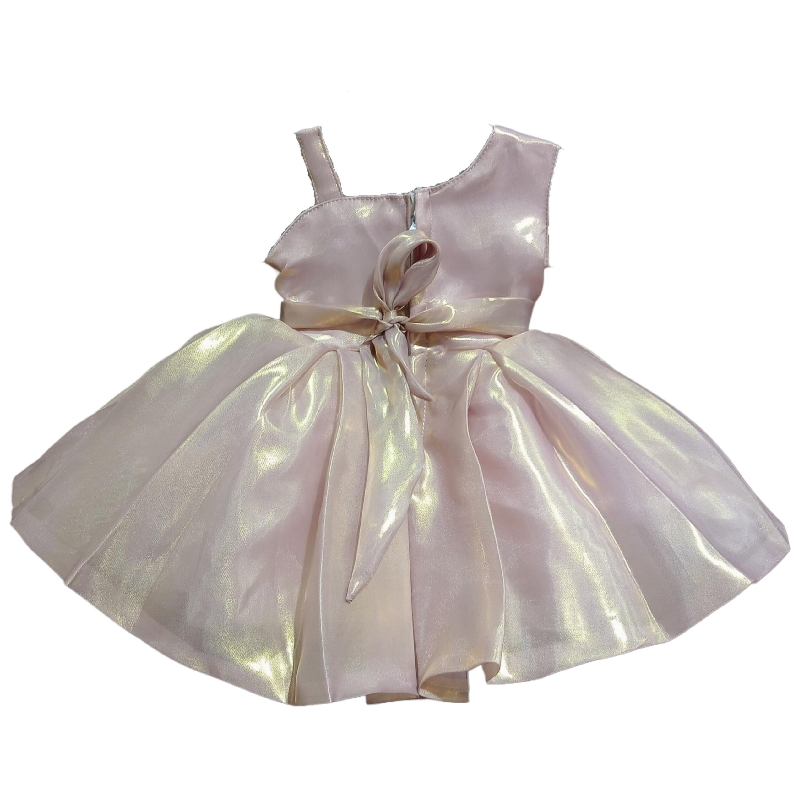 DeeVee Creations New Baby Girl Champagne Shimmer Organza Party Dress with Floral Bow - Image 4