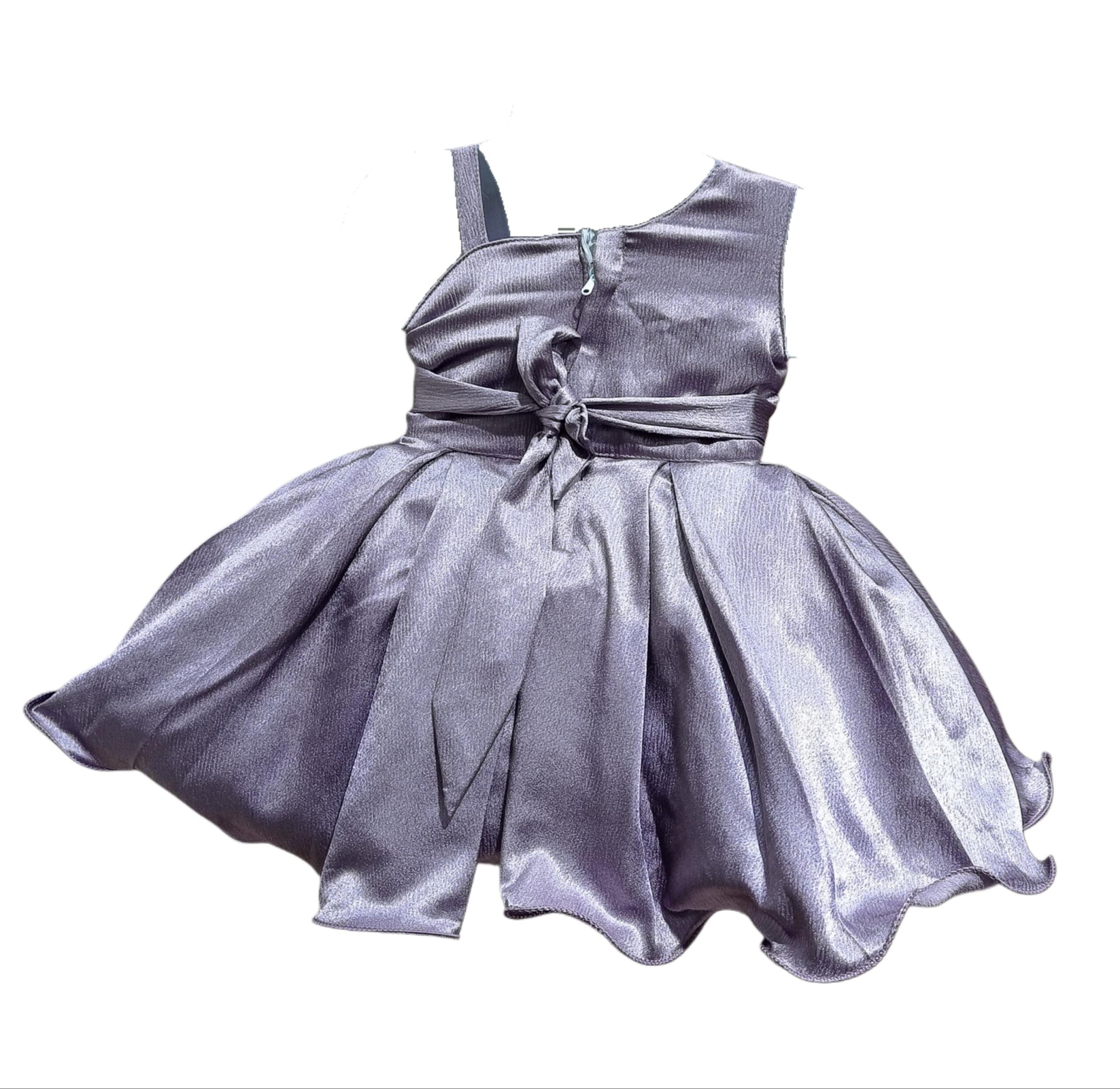 DeeVee Creations Baby Girls Pink Satin Party Dress with Pearl Embellished Bodice & Floral Waist Detail – Birthday & Wedding Wear Frock - Image 4