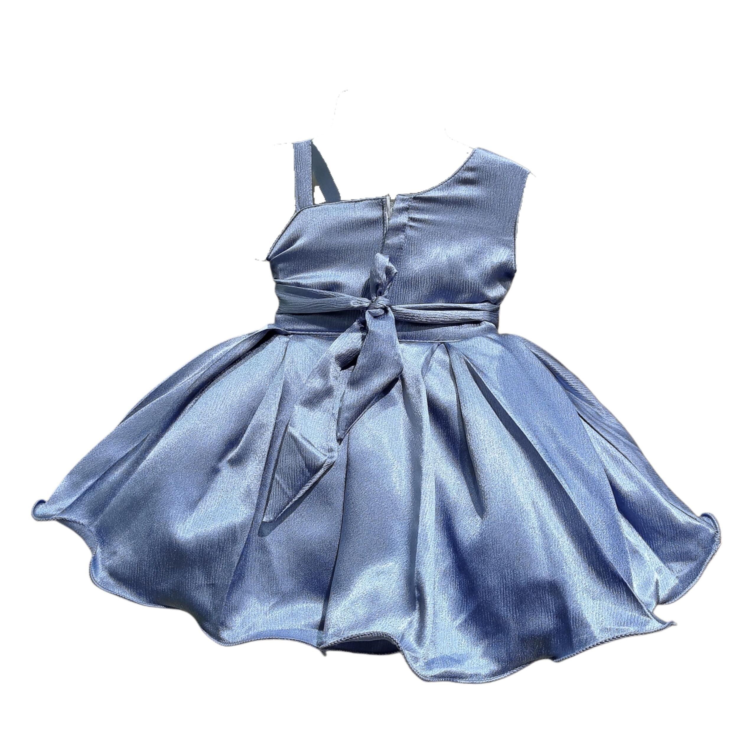 DeeVee Creations Baby Girls Pink Satin Party Dress with Pearl Embellished Bodice & Floral Waist Detail – Birthday & Wedding Wear Frock - Image 10