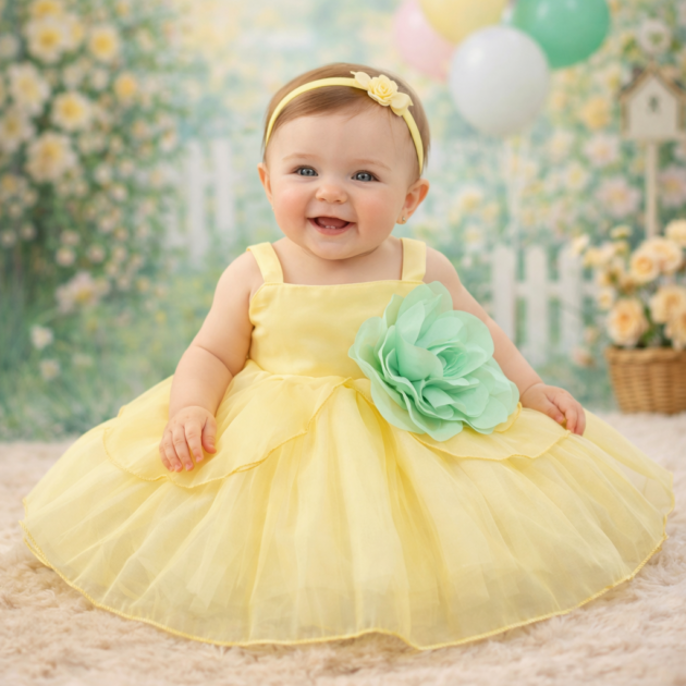 DeeVee Creations Baby Girls  Tulle Party Dress with 3D Mint Flower Applique – with free walking shoes