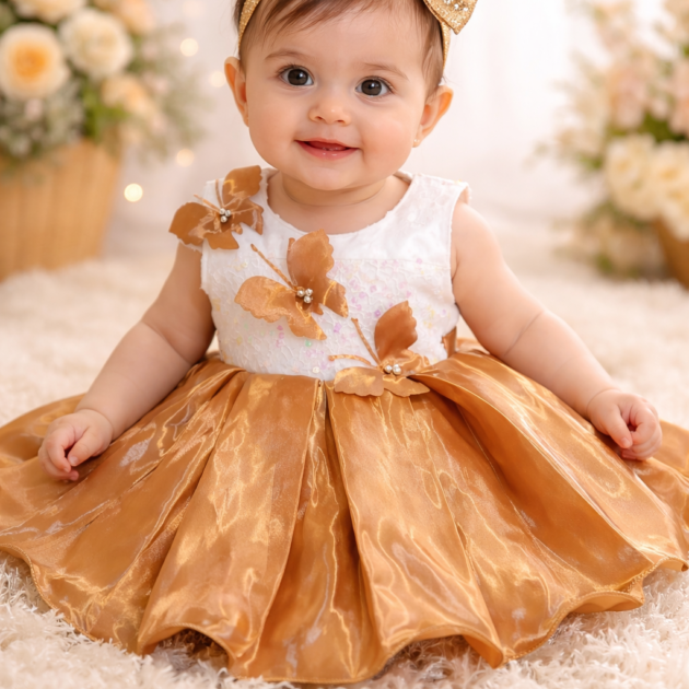 DeeVee Creations New Baby Girls Butterfly Charm Party Dress with wal;king shoes