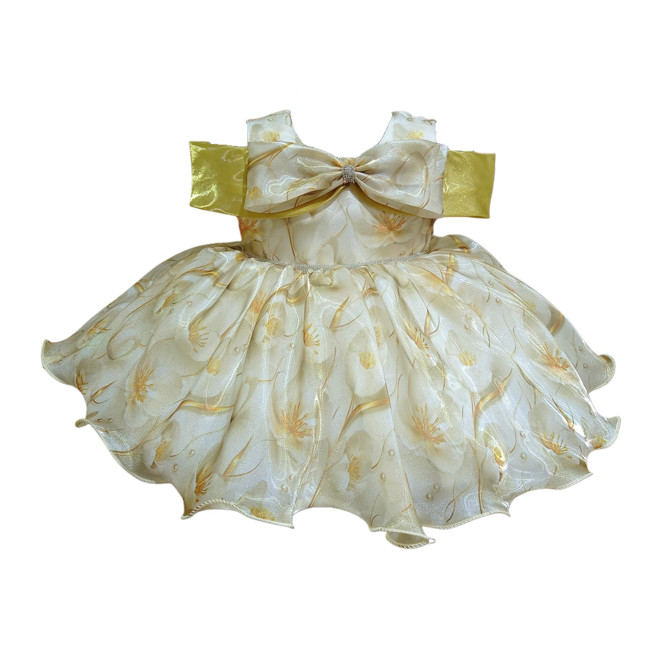 DeeVee Creations Baby Girl Premium Party Wear Dress with Big Bow | Elegant Off-Shoulder Style | Soft Shimmer Organza Fabric - Image 2