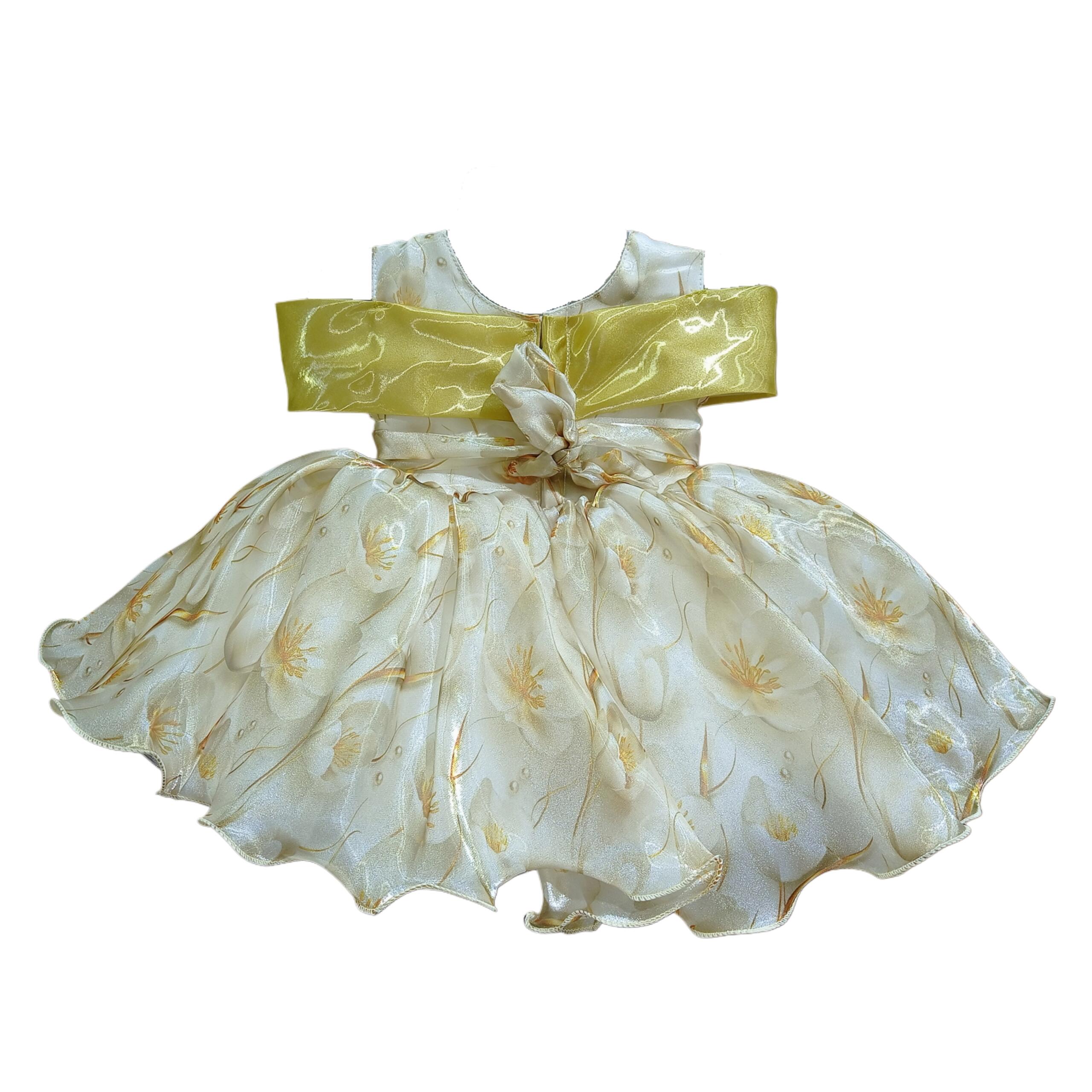 DeeVee Creations Baby Girl Premium Party Wear Dress with Big Bow | Elegant Off-Shoulder Style | Soft Shimmer Organza Fabric - Image 4