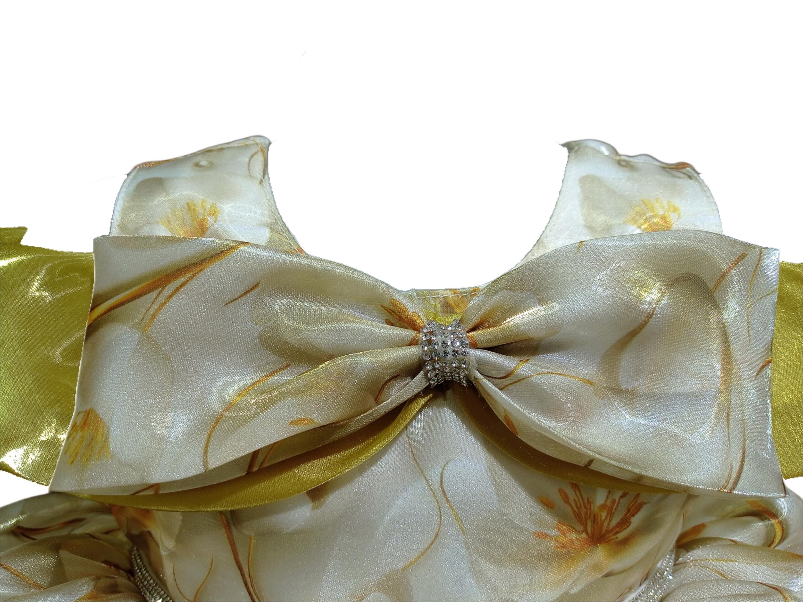 DeeVee Creations Baby Girl Premium Party Wear Dress with Big Bow | Elegant Off-Shoulder Style | Soft Shimmer Organza Fabric - Image 3