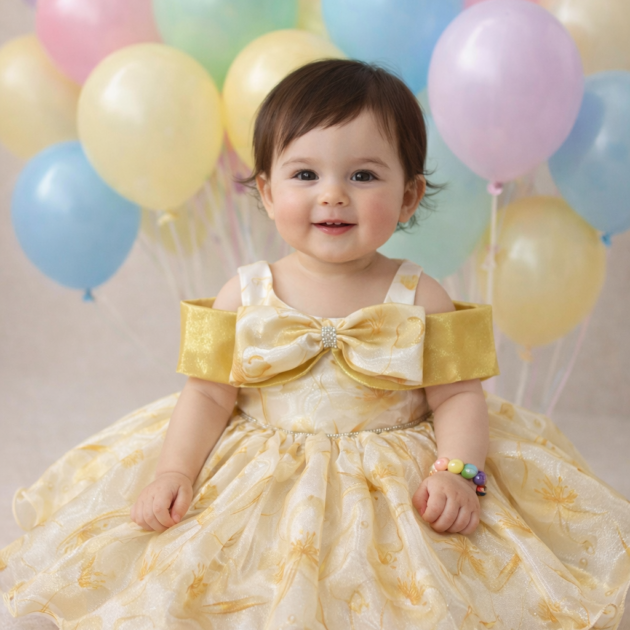DeeVee Creations Baby Girl Premium Party Wear Dress with Big Bow | Elegant Off-Shoulder Style | Soft Shimmer Organza Fabric