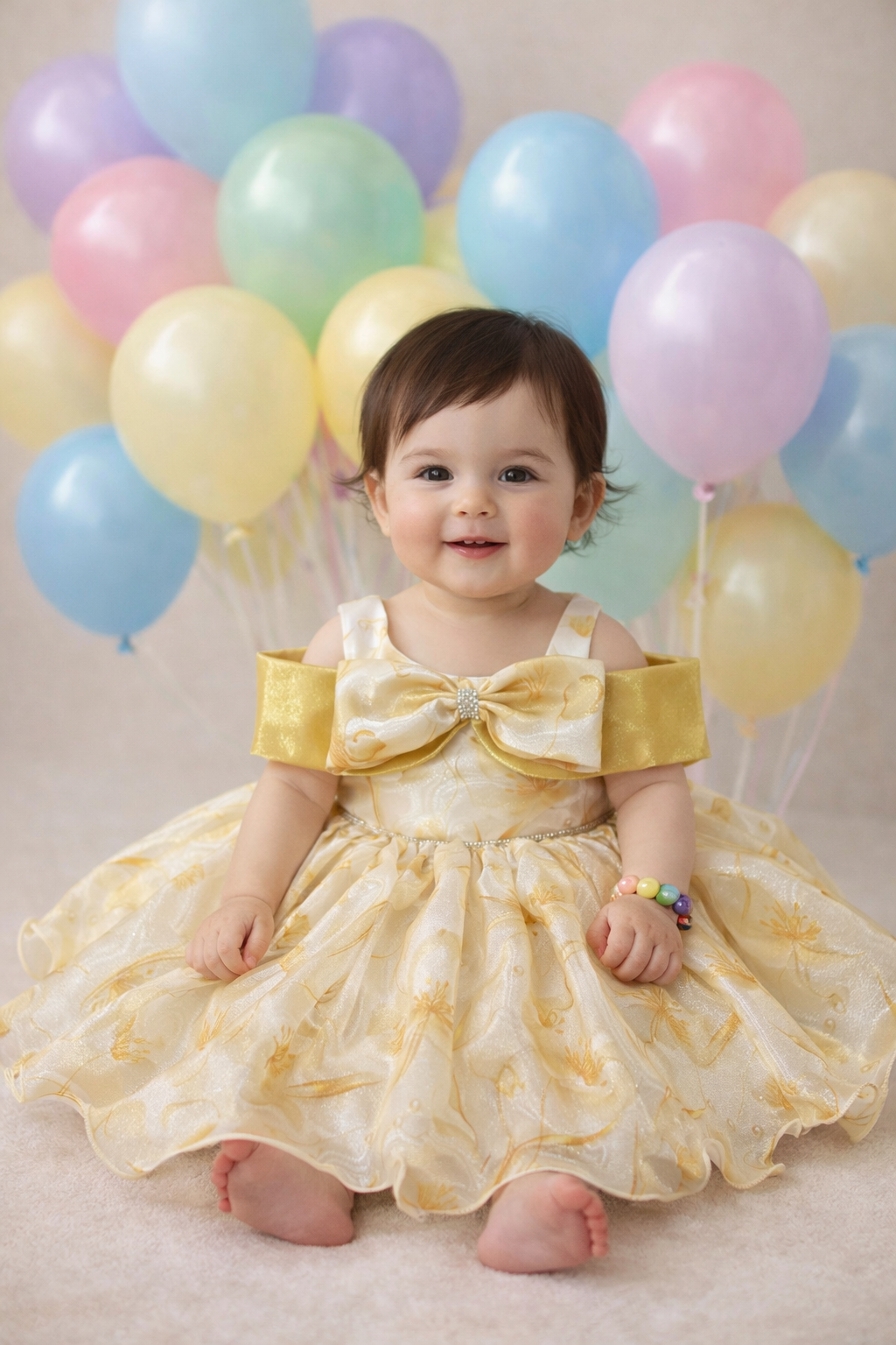DeeVee Creations Baby Girl Premium Party Wear Dress with Big Bow | Elegant Off-Shoulder Style | Soft Shimmer Organza Fabric