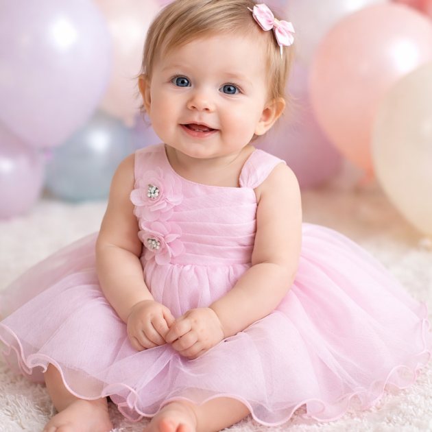DeeVee Baby Girls Soft  Floral Party Dress with Tulle Skirt
