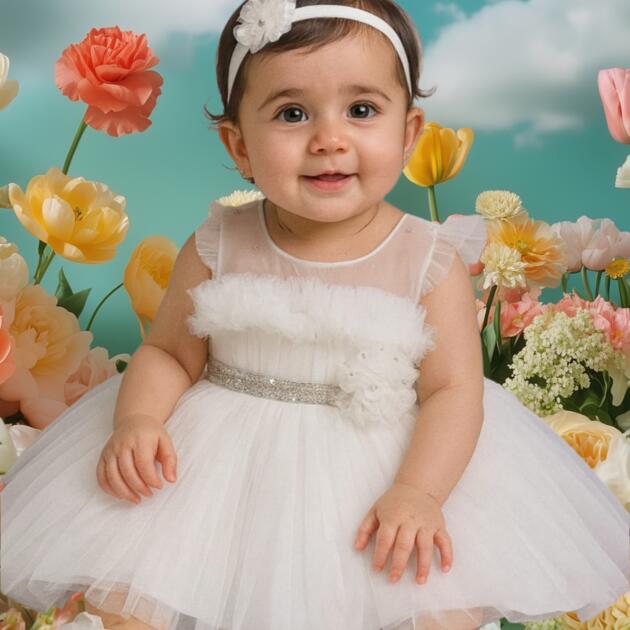 Baby Girl's Special Occasion Dress with Bow, Headband and Shoes.