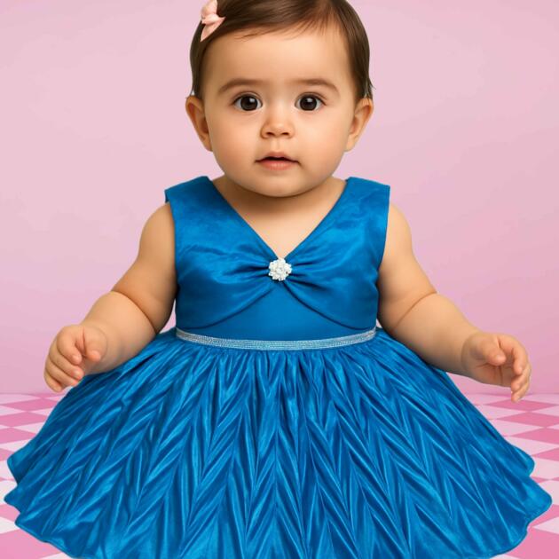 DeeVee Creations Sparkling Baby Girls Party Wear Frock With Floral Embellishments