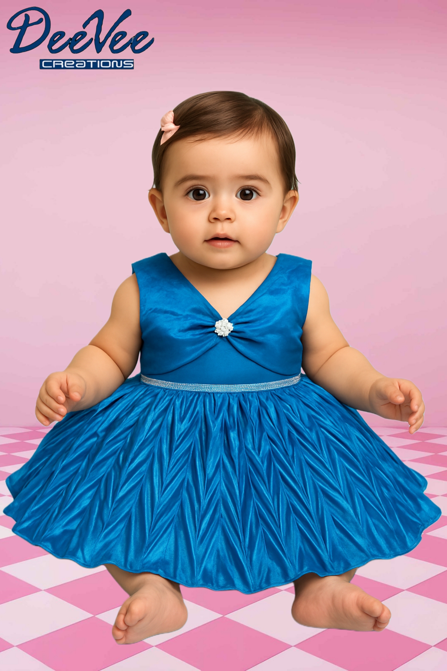 DeeVee Creations Sparkling Baby Girls Party Wear Frock With Floral Embellishments