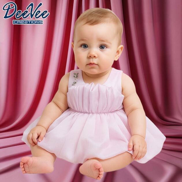 DeeVee Creations New Baby Girl Party Dress With Adoring Embellishments & Crystal Studded Belt