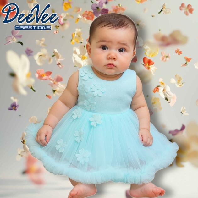 DeeVee Creations Baby Girls Adorable Party Dress with 3D Flowers Appliques & FREE First Walking Shoes.