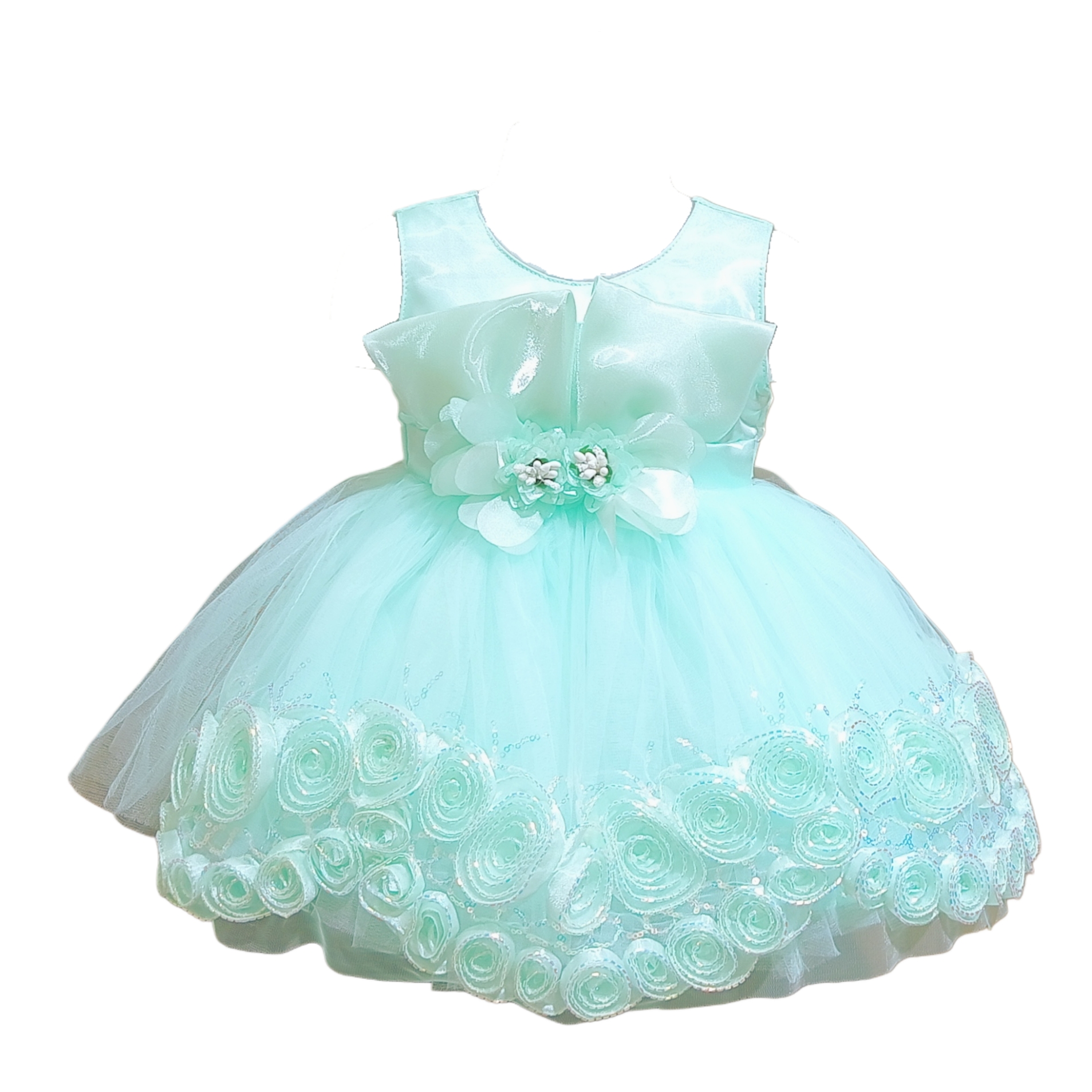 DeeVee Creations New Baby Girl Party Dress With Flower Applique & Rosette Hem - Image 8