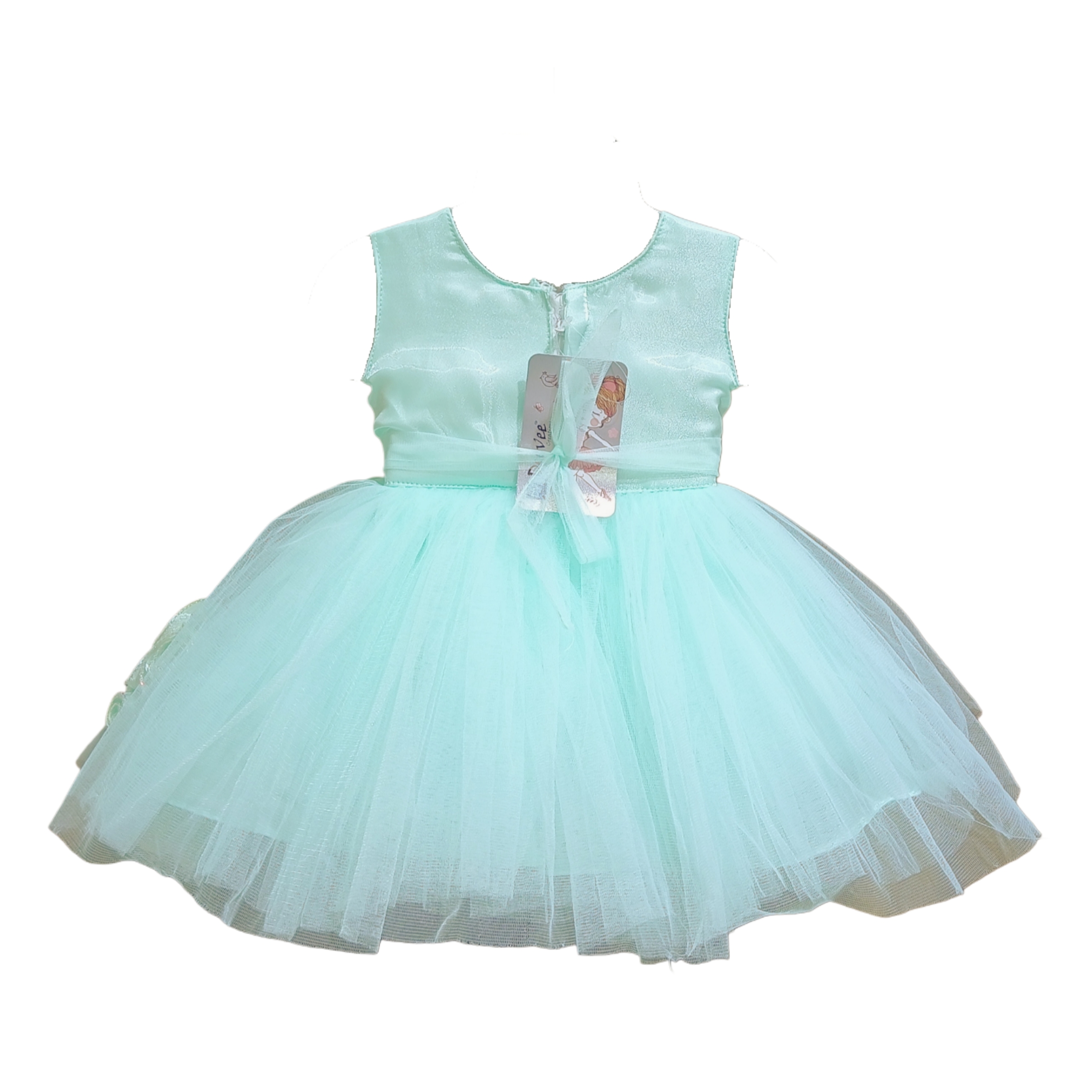 DeeVee Creations New Baby Girl Party Dress With Flower Applique & Rosette Hem - Image 9