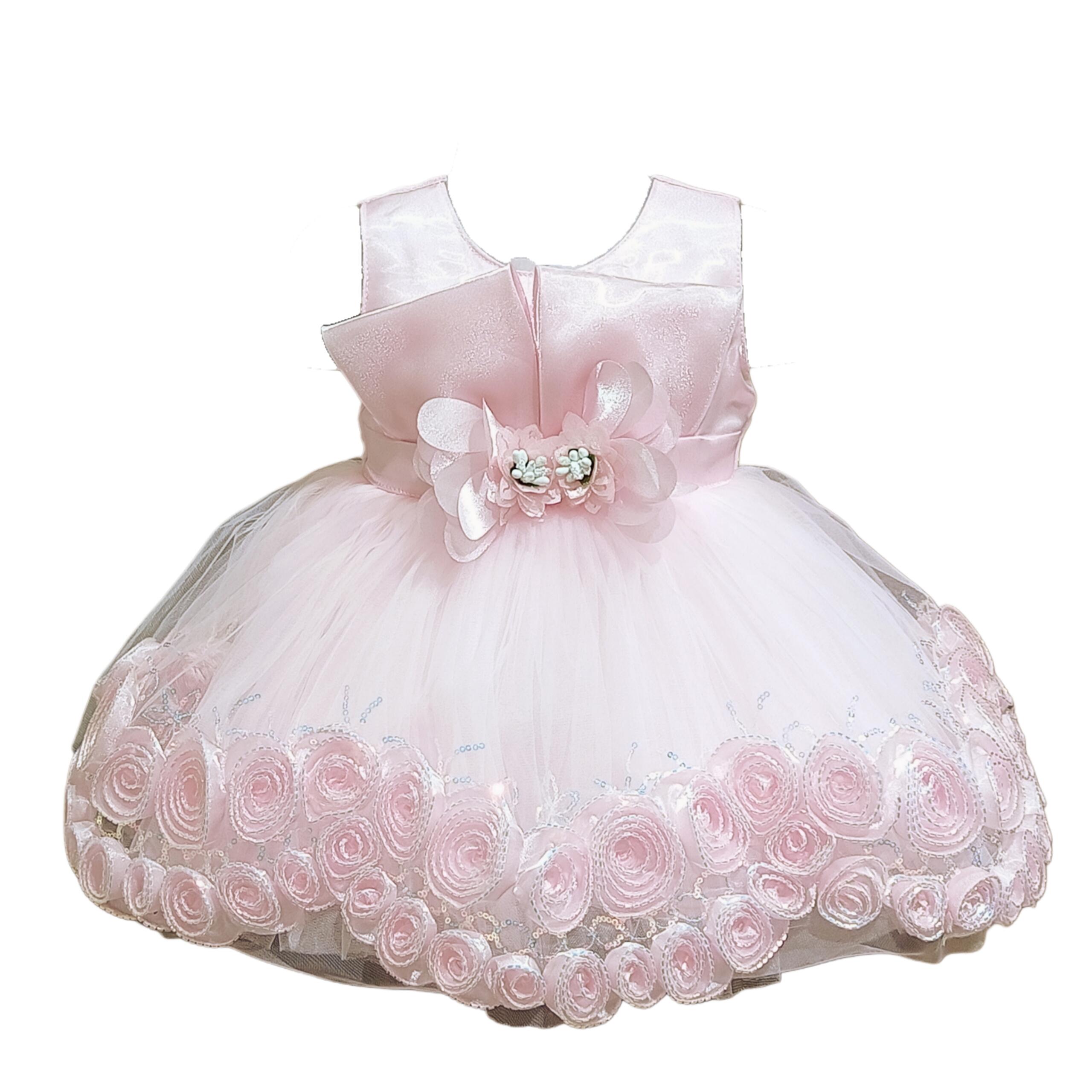 DeeVee Creations New Baby Girl Party Dress With Flower Applique & Rosette Hem - Image 5