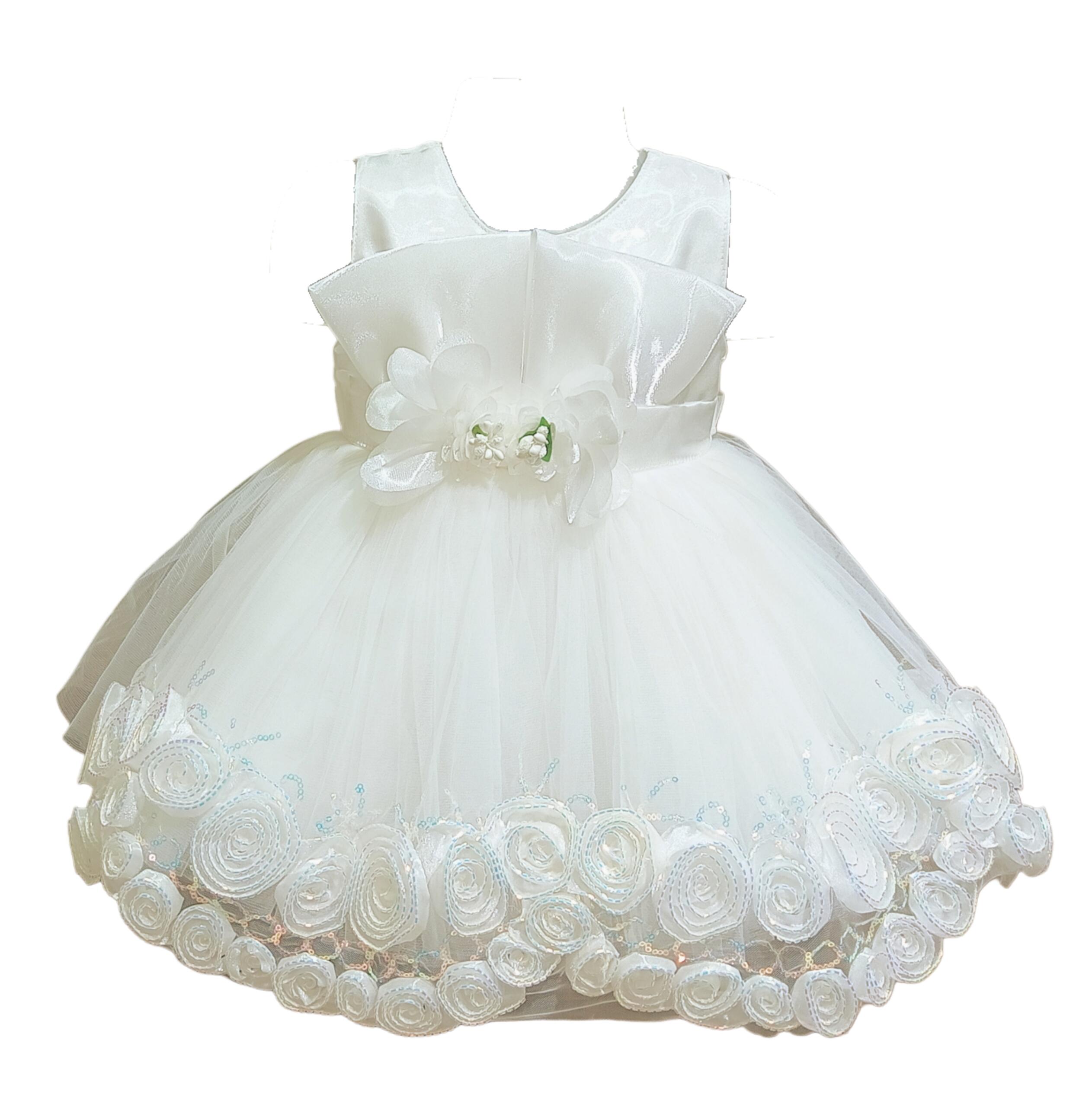 DeeVee Creations New Baby Girl Party Dress With Flower Applique & Rosette Hem - Image 11