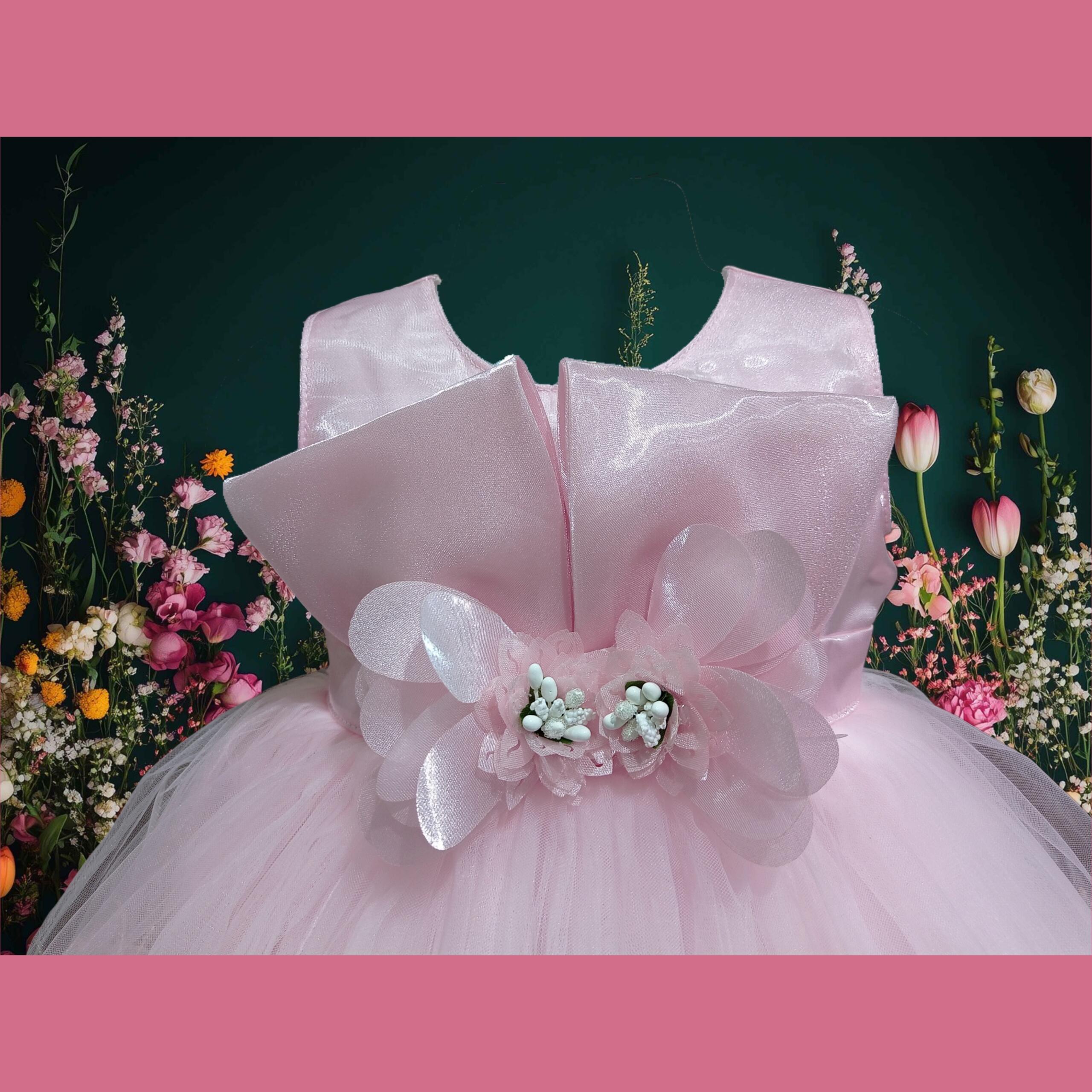 DeeVee Creations New Baby Girl Party Dress With Flower Applique & Rosette Hem - Image 7