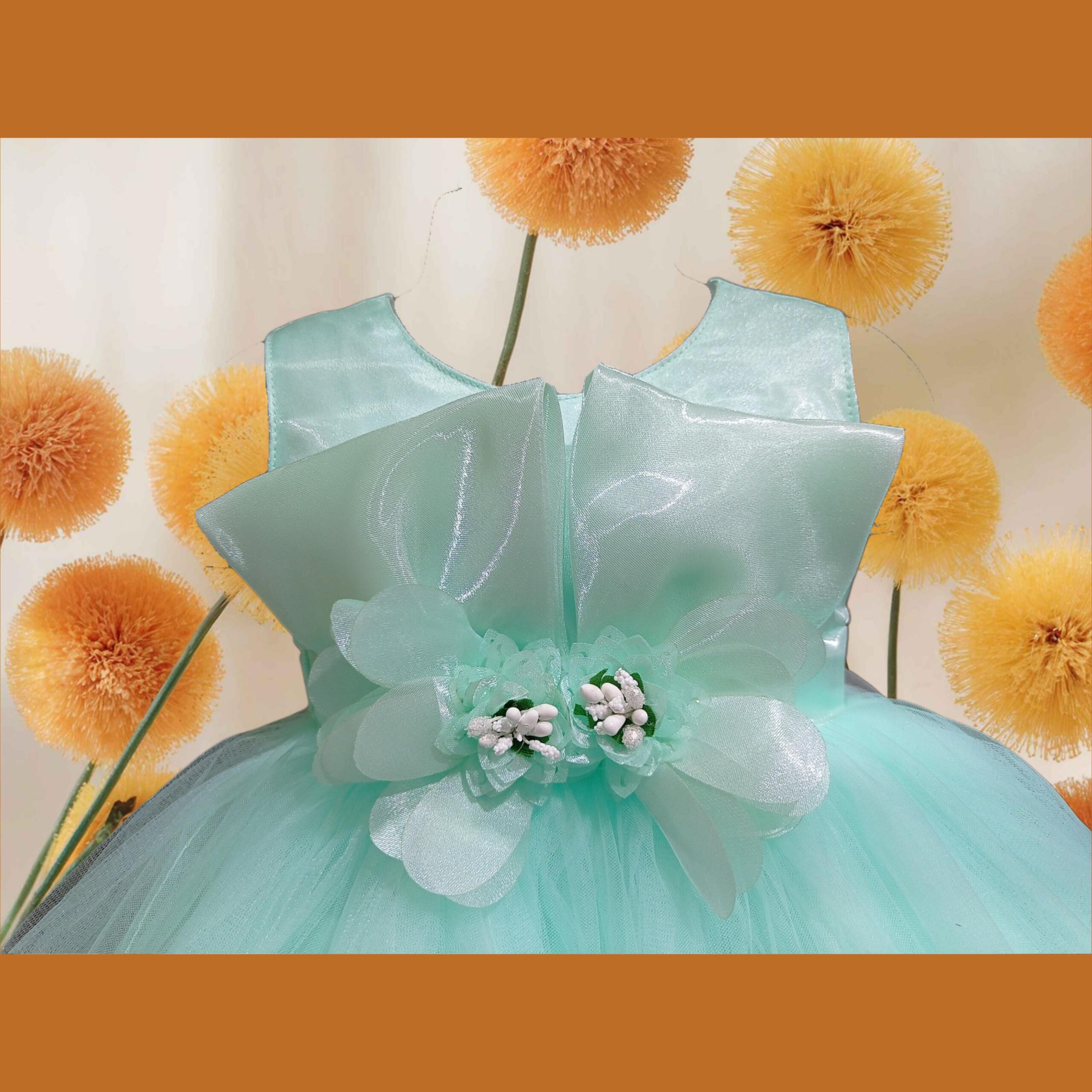 DeeVee Creations New Baby Girl Party Dress With Flower Applique & Rosette Hem - Image 10