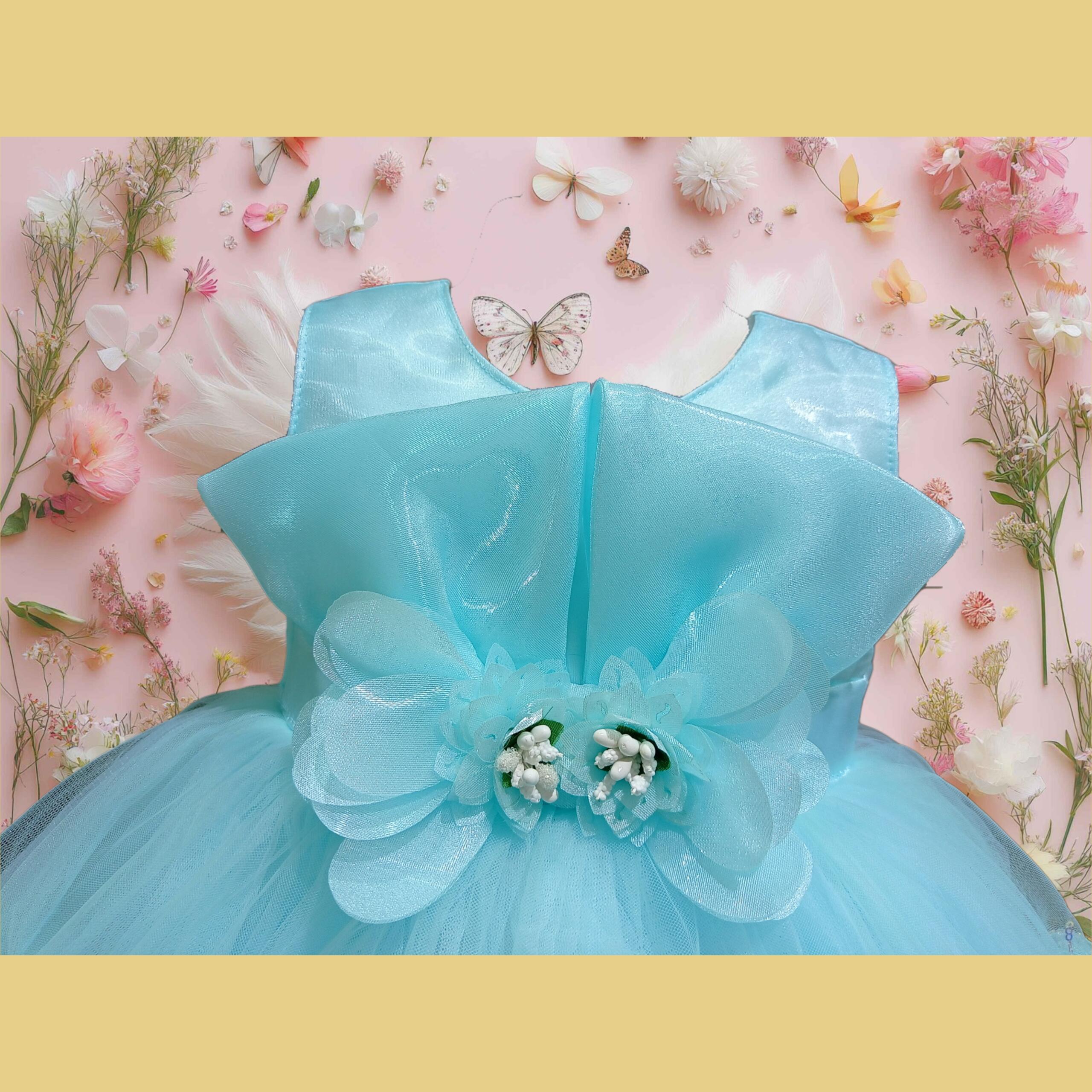 DeeVee Creations New Baby Girl Party Dress With Flower Applique & Rosette Hem - Image 4