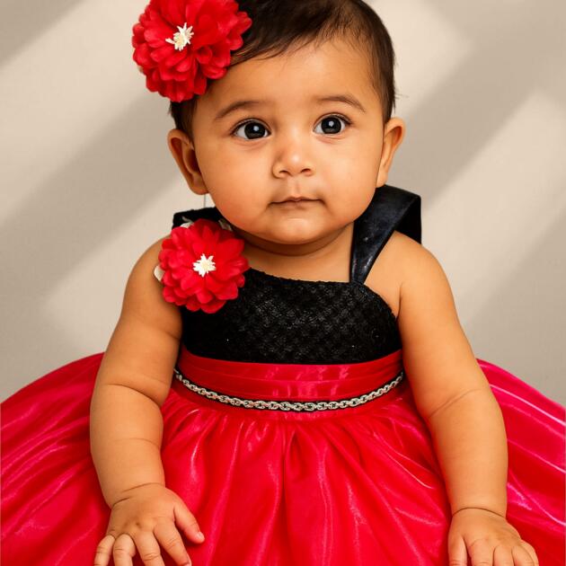 DeeVee Creations Baby Girls Party Wear Frock with Floral Applique