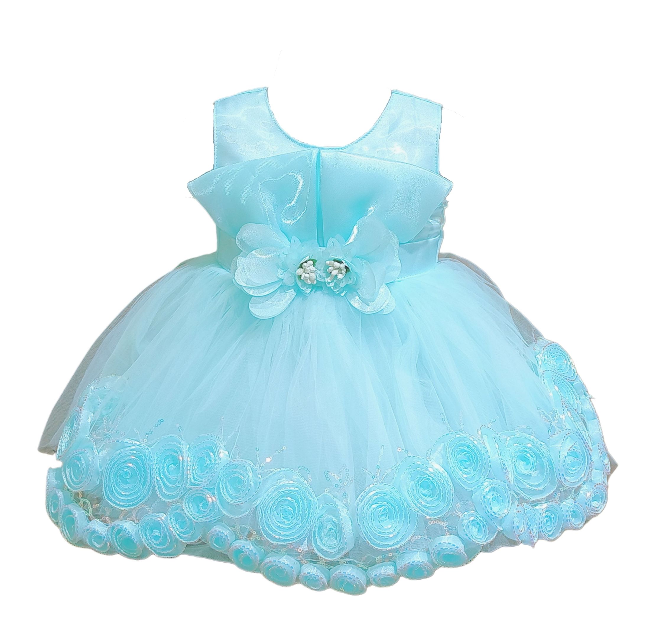 DeeVee Creations New Baby Girl Party Dress With Flower Applique & Rosette Hem - Image 2
