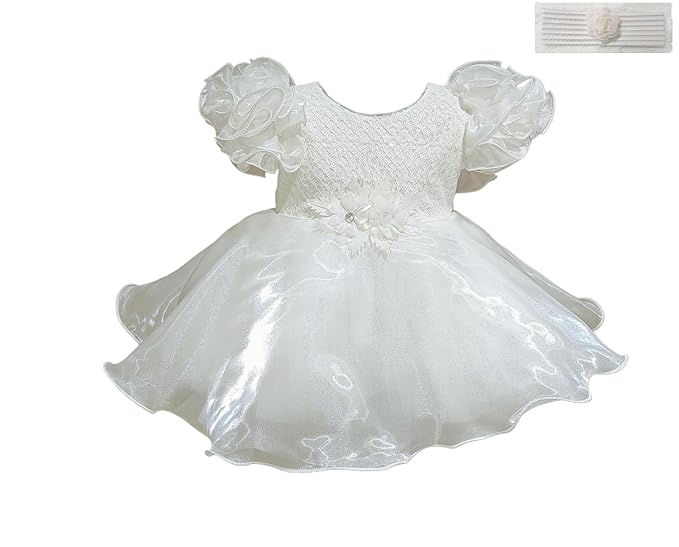 DeeVee Creations Baby Girl's Party Wear Frock with Matching Elastic Hairband. - Image 4