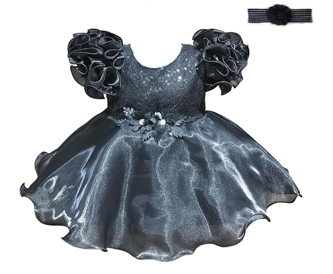 DeeVee Creations Baby Girl's Party Wear Frock with Matching Elastic Hairband. - Image 2