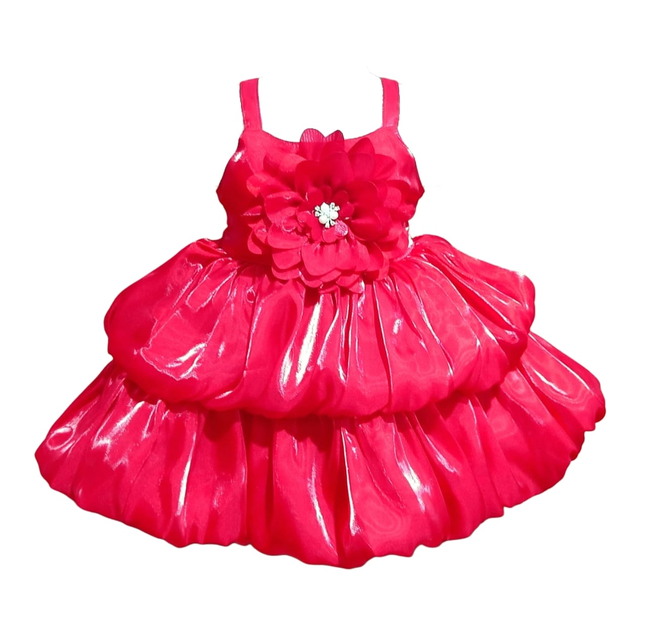 DeeVee Creations Beautiful And Elegant Double Balloon Flared Frock With Big Flower In Bodice. - Image 5