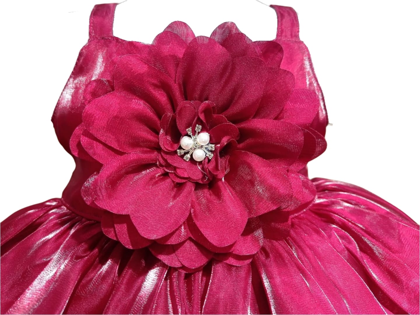 DeeVee Creations Beautiful And Elegant Double Balloon Flared Frock With Big Flower In Bodice. - Image 4