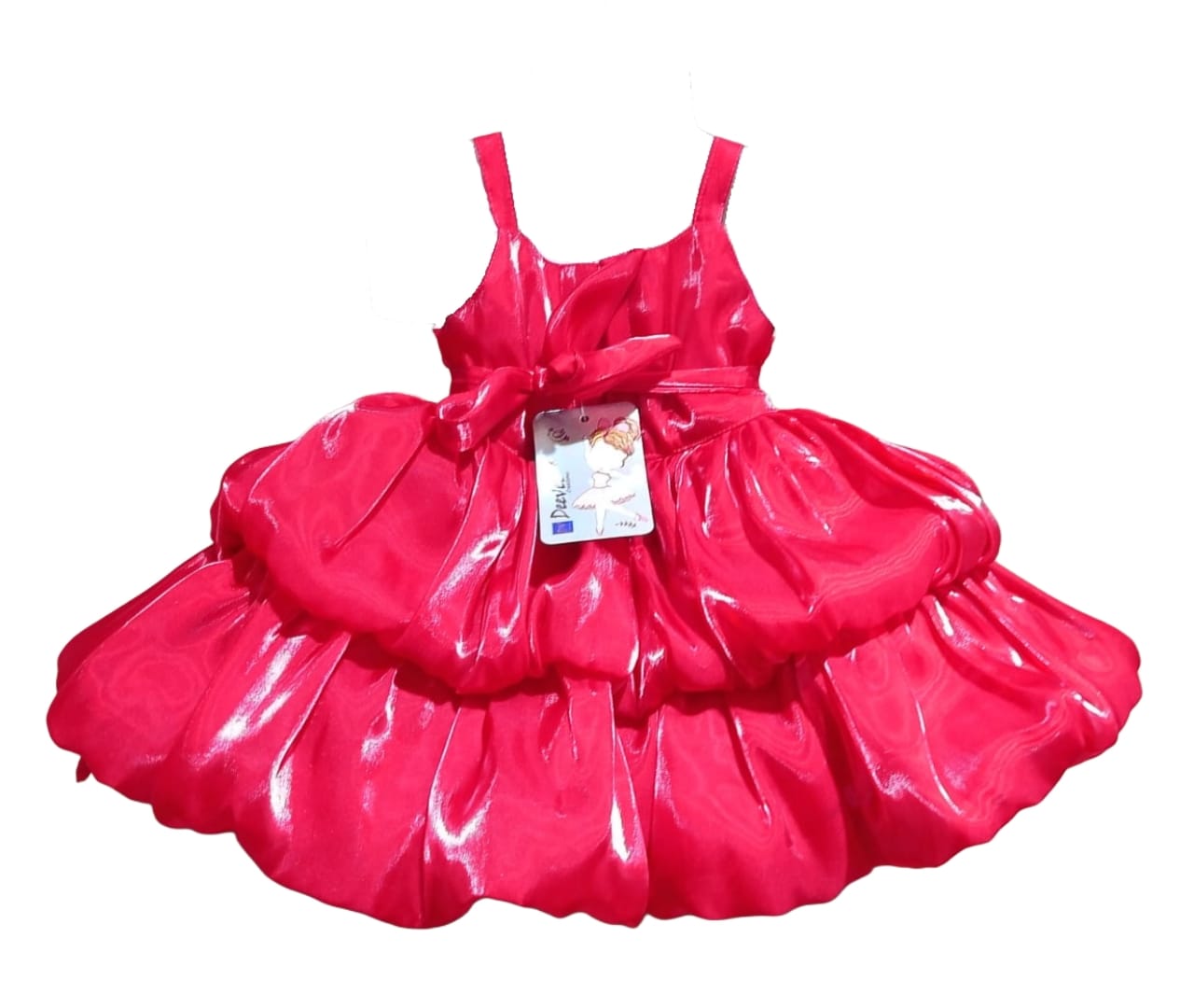 DeeVee Creations Beautiful And Elegant Double Balloon Flared Frock With Big Flower In Bodice. - Image 6