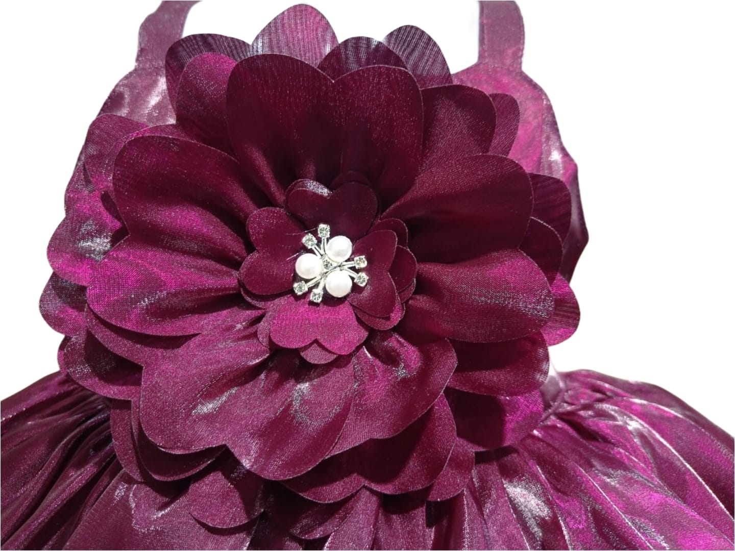 DeeVee Creations Beautiful And Elegant Double Balloon Flared Frock With Big Flower In Bodice. - Image 10