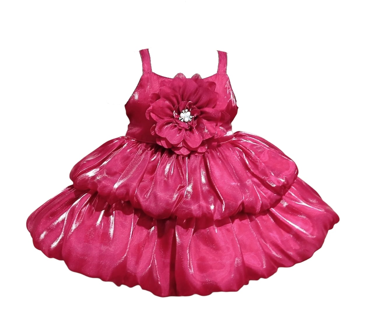 DeeVee Creations Beautiful And Elegant Double Balloon Flared Frock With Big Flower In Bodice. - Image 2