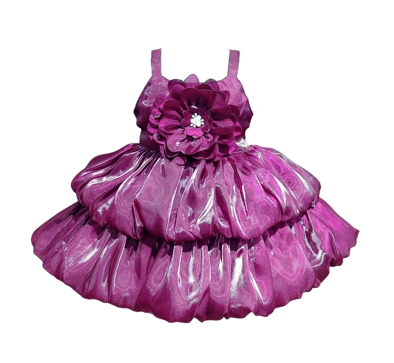 DeeVee Creations Beautiful And Elegant Double Balloon Flared Frock With Big Flower In Bodice. - Image 8
