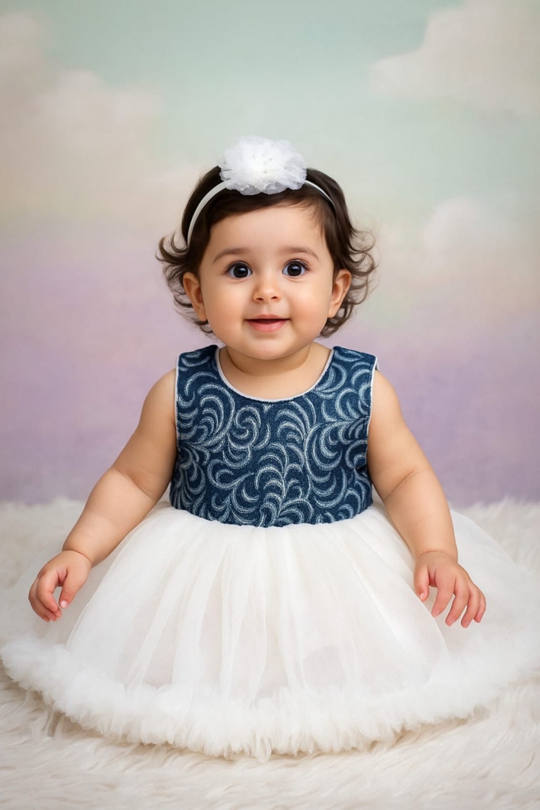 DeeVee Creations New Baby Girls Party Frock with Sequined Bodice & 3D Bow Embellishment
