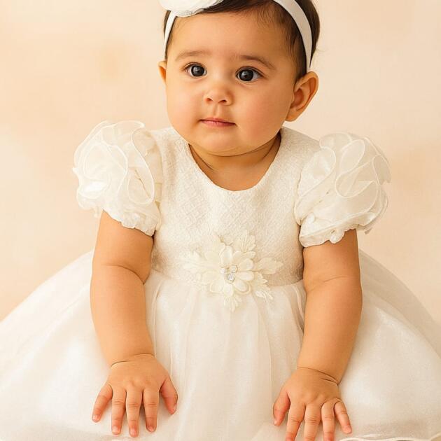 DeeVee Creations Baby Girl's Party Wear Frock with Matching Elastic Hairband.