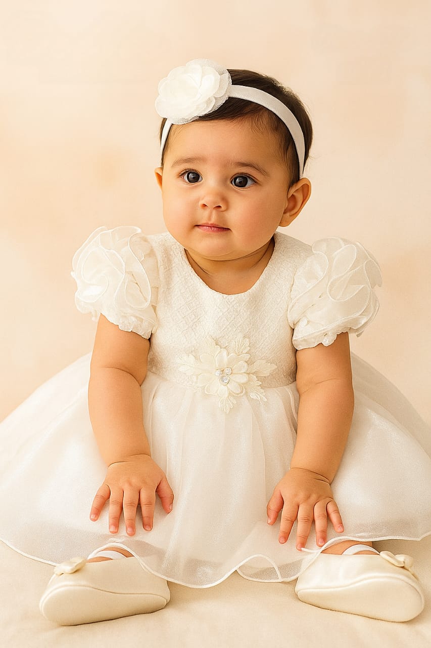 DeeVee Creations Baby Girl's Party Wear Frock with Matching Elastic Hairband.