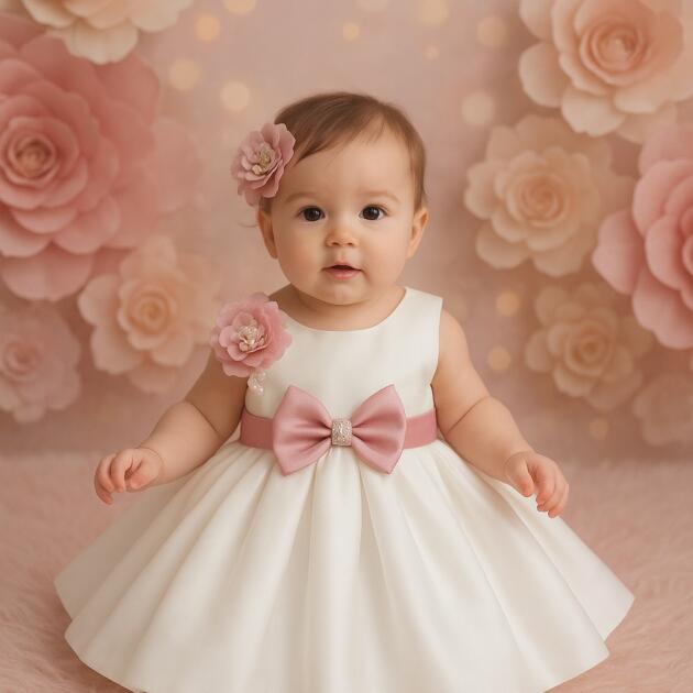 DeeVee Creations New Party Wear Frock With 3D Flower & Bow Embellishment