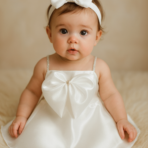 DeeVee Creations New Baby Blush Crystal Bow Diamond Bloom Baby Girls Dress