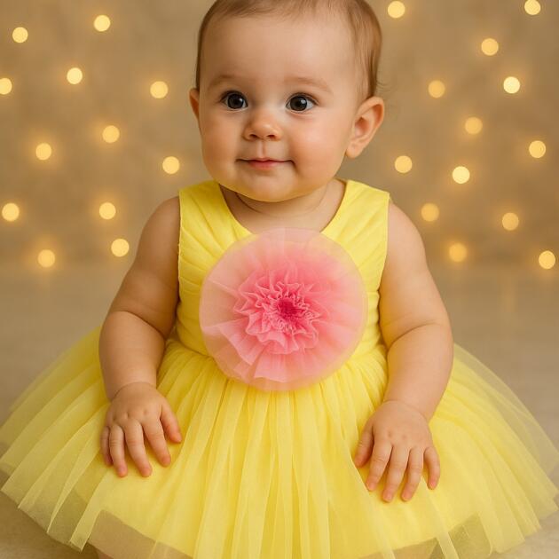 Deevee Creations New  Baby Girl Tulle Party Dress with Soft Layers and a Cute Pink Flower – Perfect for Birthdays, Photoshoots, Weddings, and Special Occasions