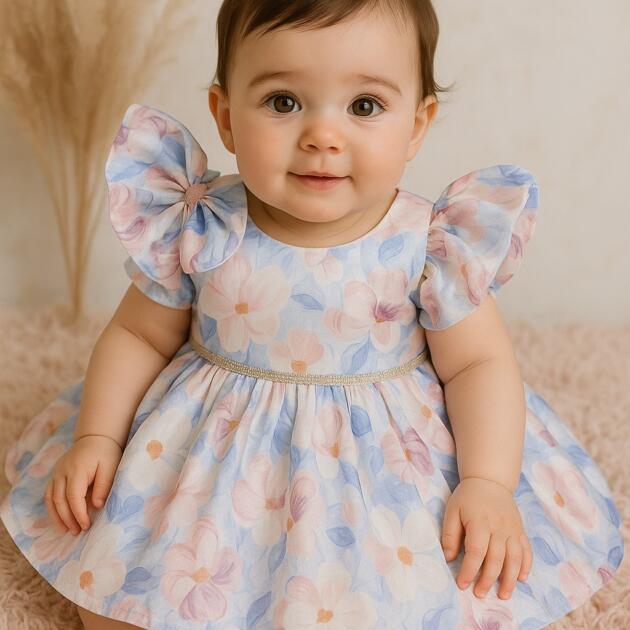 DeeVee Creations New Luxury Pastel Flower Baby Girl Party Dress with Elegant Puff Sleeves